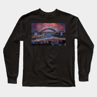 Newcastle Quayside bridges sunset Long Sleeve T-Shirt